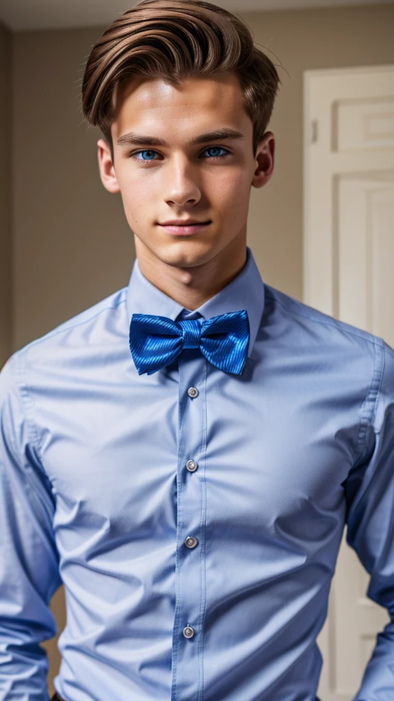 19 year old male wearing bow tie and lomg sleveed button up
4K HIGH REZ 

Physical Description: Brown colored hair and skinny build. 5"5 and 150 LB. Blue eyes. 

.