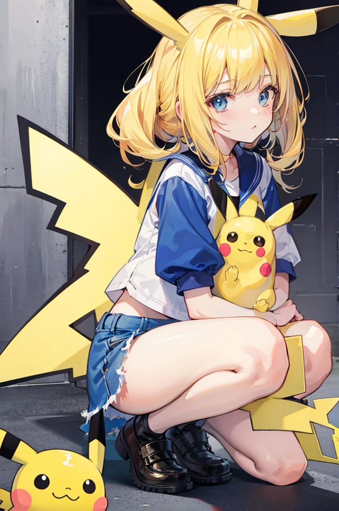 A girl surrounded by Pikachu Blonde