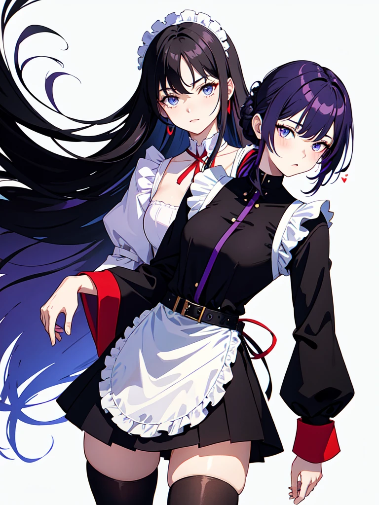 Dressed in maid uniform ,　Mature face,tall, Wearing black tights,Blue Eyes,Updo, He wore black trousers, whole body黒の服, The skin is hidden　and (Ink blotches:1.1), (pale:1.2),(purple:1.2),(Red/Black:1.2), I was wearing long pants,cool,Dressed in a black robe, Toned body, Wine red hair, one big woman, Nervous,Cowboy Shot, sketch (Character design sheet, same characters, whole body, Three-View, front, ~ ~ ~ side, return),(Very bright:1.1), White Background, [1 Girl:7], (Tilt your head:1.2), ([sketch|watercolor \(Moderate\)]:1.15),Chaotic Abstract Background, Vector Trace, Gradient Blending, Bright colors, that&#39;wonderful, Very detailed, Complex, (Very low contrast:1.4