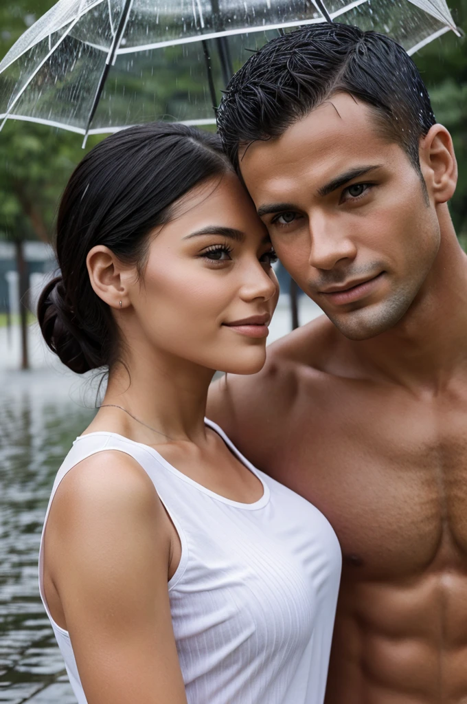 Two couple enjoying the rain realistic skin