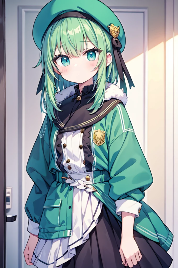 boyish　Green Hair　Blue clothes　White hat