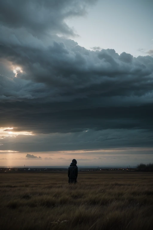 Sad landscape with cloudy weather and a feeling of loneliness