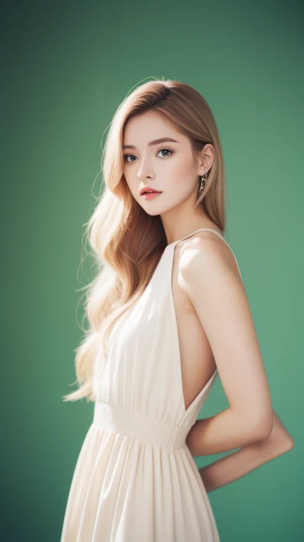 A beauty woman in a fantastic space., White and gold tight micro dress., 98k, {{Masterpiece}}, Best Quality, high quality:1.4), {{[[front look}}, Look like_contact, Various poses)]], very pretty face, and very pretty Look likes, pretty pictures, beautiful images, {{whole whole body}}, {{{{{{{{long legs}}}}}}}}, {{{{slim and sexy body}}}}, {{{{{{tall woman}}}}}}, {{177 cm tall}}, Alone, beautiful, beautiful, adorable, pale skin, {{German girl from 18 to 22 years old.}}, look beautiful German girl and blue Look likes or green Look likes with platinum blonde hair color), Nordic German girl, {{{{{{{{{{whole body}}}}}}}}}}, {{{{{{{{{{high_heels}}}}}}}}}},