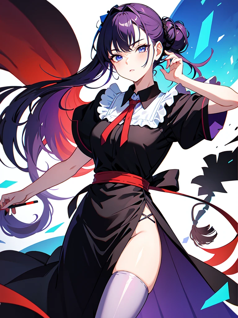 Dressed in maid uniform ,　Mature face,tall, Wearing black tights,Blue Eyes,Updo, He wore black trousers, whole body黒の服, The skin is hidden　and (Ink blotches:1.1), (pale:1.2),(purple:1.2),(Red/Black:1.2), I was wearing long pants,cool,Dressed in a black robe, Toned body, Wine red hair, one big woman, Nervous,Cowboy Shot, sketch (Character design sheet, same characters, whole body, Three-View, front, ~ ~ ~ side, return),(Very bright:1.1), White Background, [1 Girl:7], (Tilt your head:1.2), ([sketch|watercolor \(Moderate\)]:1.15),Chaotic Abstract Background, Vector Trace, Gradient Blending, Bright colors, that&#39;wonderful, Very detailed, Complex, (Very low contrast:1.4