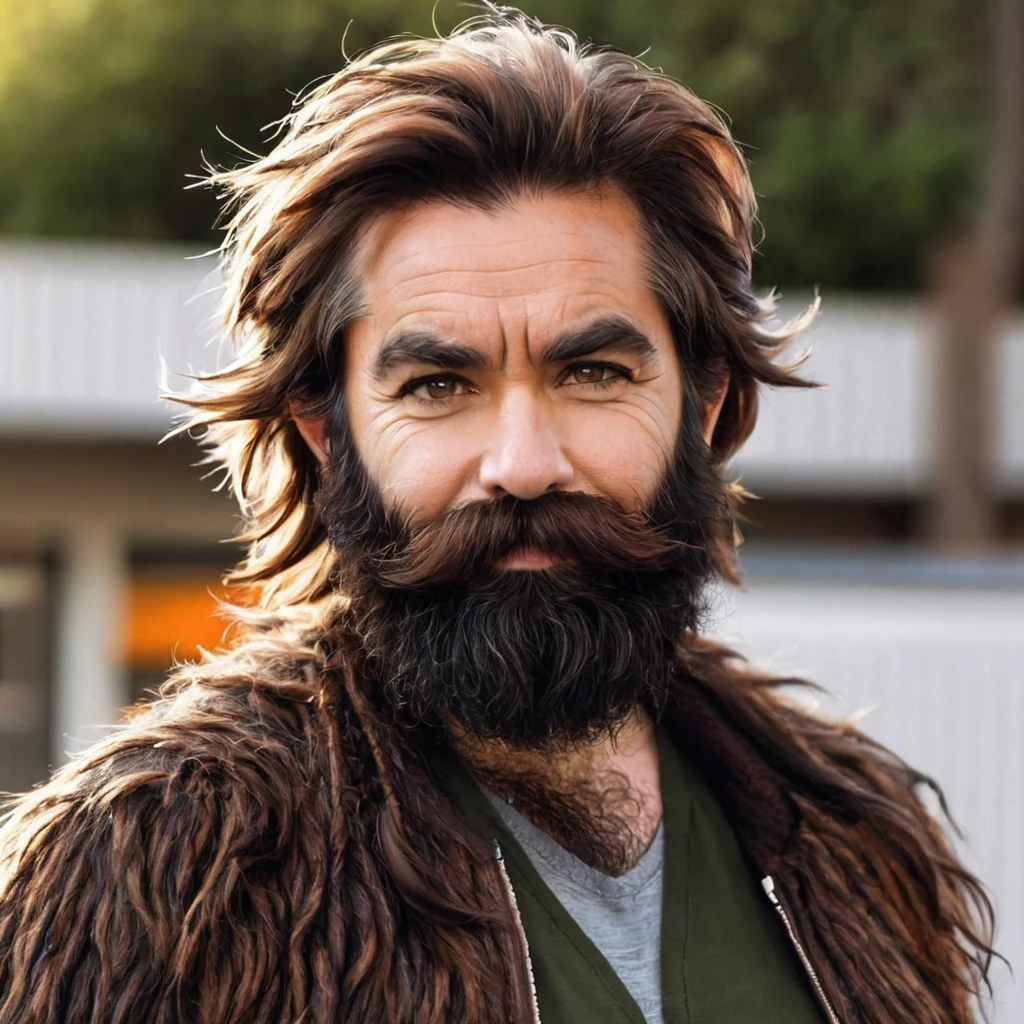 extremely bearded, shaggy and hairy woman, advertises minoxidil kirkland