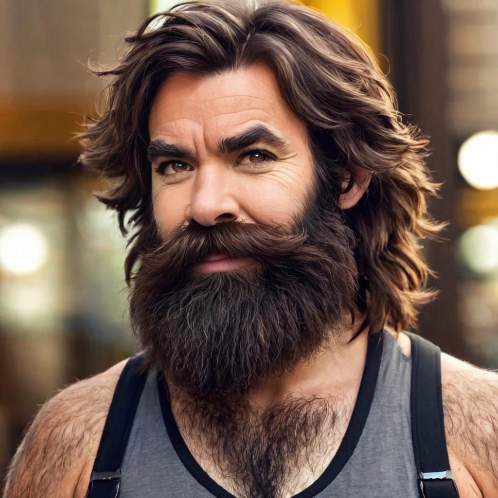 extremely bearded, shaggy and hairy woman, advertises minoxidil kirkland