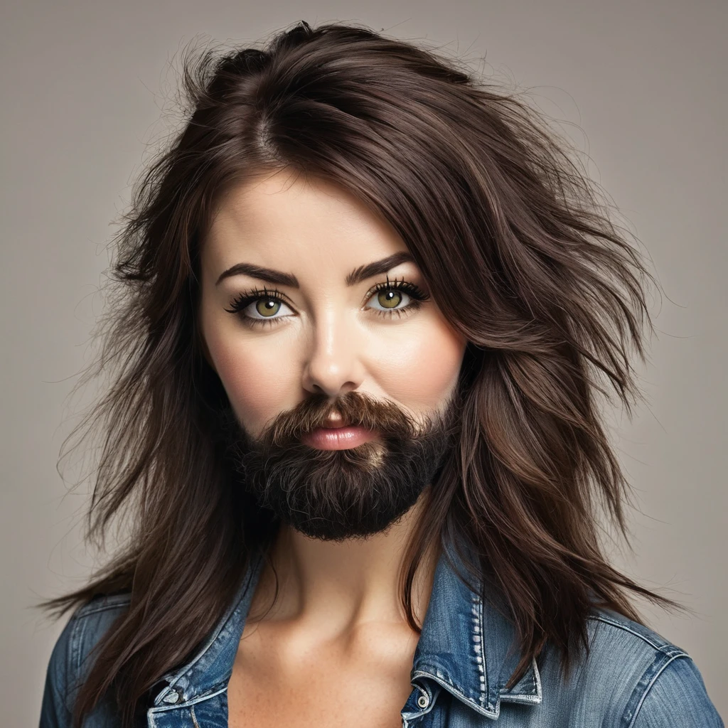 extremely bearded, shaggy and hairy woman, advertises minoxidil kirkland