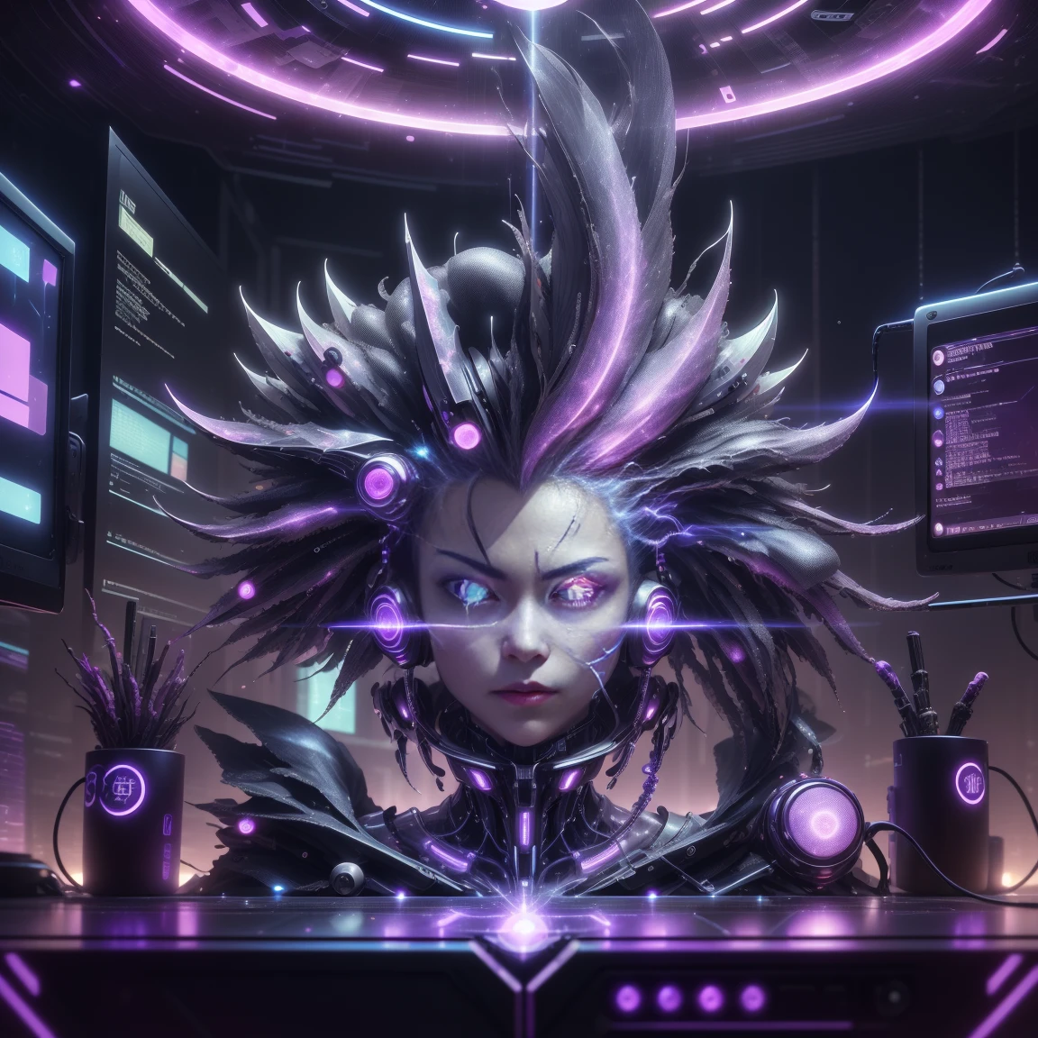 50 years old、computer使ってる、supernatural magic , Mental Energy , Manaflow, Sparkling, Esper, background, fly in the sky, computer、A magician using a smartphone、
Shining Eyes, magician, Shiny Hair , ,whole body,A dimly lit computer lab with many monitors and keyboards, Cyberpunk settings, Cyberpunk configuration, Cyber Neon照明, Cyberspace, Neon lighting cyberpunk, Cyber Neon, in a cyberpunk themed room, Interior Cyberpunk, Gamer screen on a metal table, Cyber aesthetics, Cybernetic Style, SF Computer, サイバーbackground, Cyberinstall, Console and Computer Information