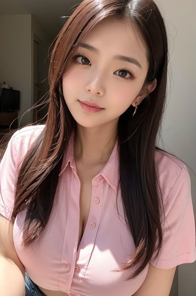 Beauty、Big Breasts、Pink shirt completely open