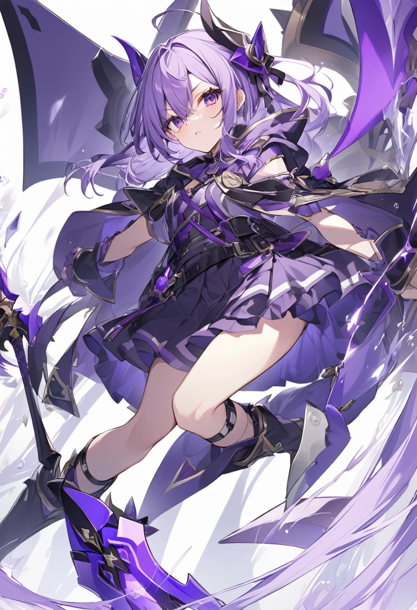 Keito。Purple Eyes。Purple Hair。Large purple halberd