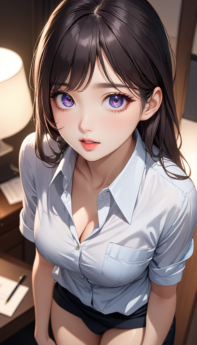 (((masterpiece))),(((high resolution)))、((beautiful woman))、(((Korean Secretary)))、(30 years old), (((business shirt)))、(cute)、night、standing and looking at me, (((high resolution face))), (((high resolution eyes))), (((panty)))
