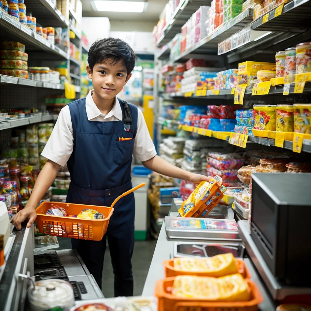 Cashier, Indonesian boy