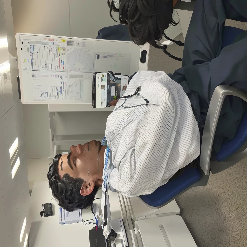 A man is sitting on a chair with his head resting on his hands, Place it on your chest, Taking a break from a tough day, sitting at the lab bench, with an iv drip, Resting after a hard fight, background, Filmed in the early 2020s, Uploaded, Taken with iPhone 1 3 Pro, taken on iphone 14 pro