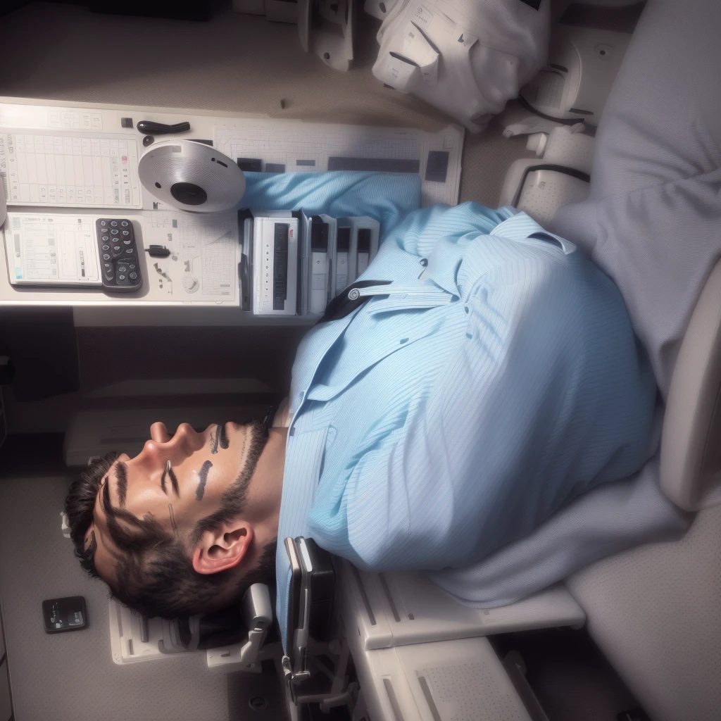 A man is sitting on a chair with his head resting on his hands, Place it on your chest, Taking a break from a tough day, sitting at the lab bench, with an iv drip, Resting after a hard fight, background, Filmed in the early 2020s, Uploaded, Taken with iPhone 1 3 Pro, taken on iphone 14 pro