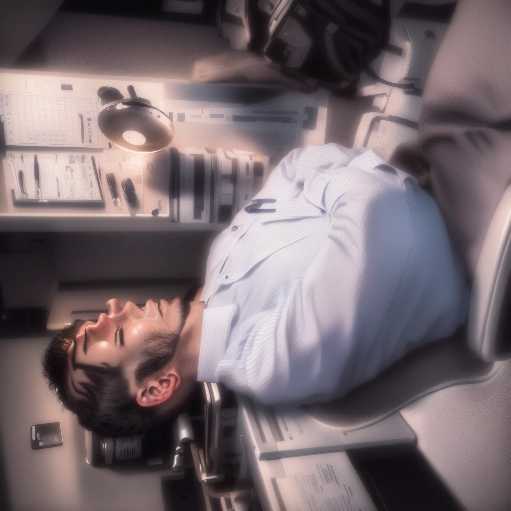 A man is sitting on a chair with his head resting on his hands, Place it on your chest, Taking a break from a tough day, sitting at the lab bench, with an iv drip, Resting after a hard fight, background, Filmed in the early 2020s, Uploaded, Taken with iPhone 1 3 Pro, taken on iphone 14 pro