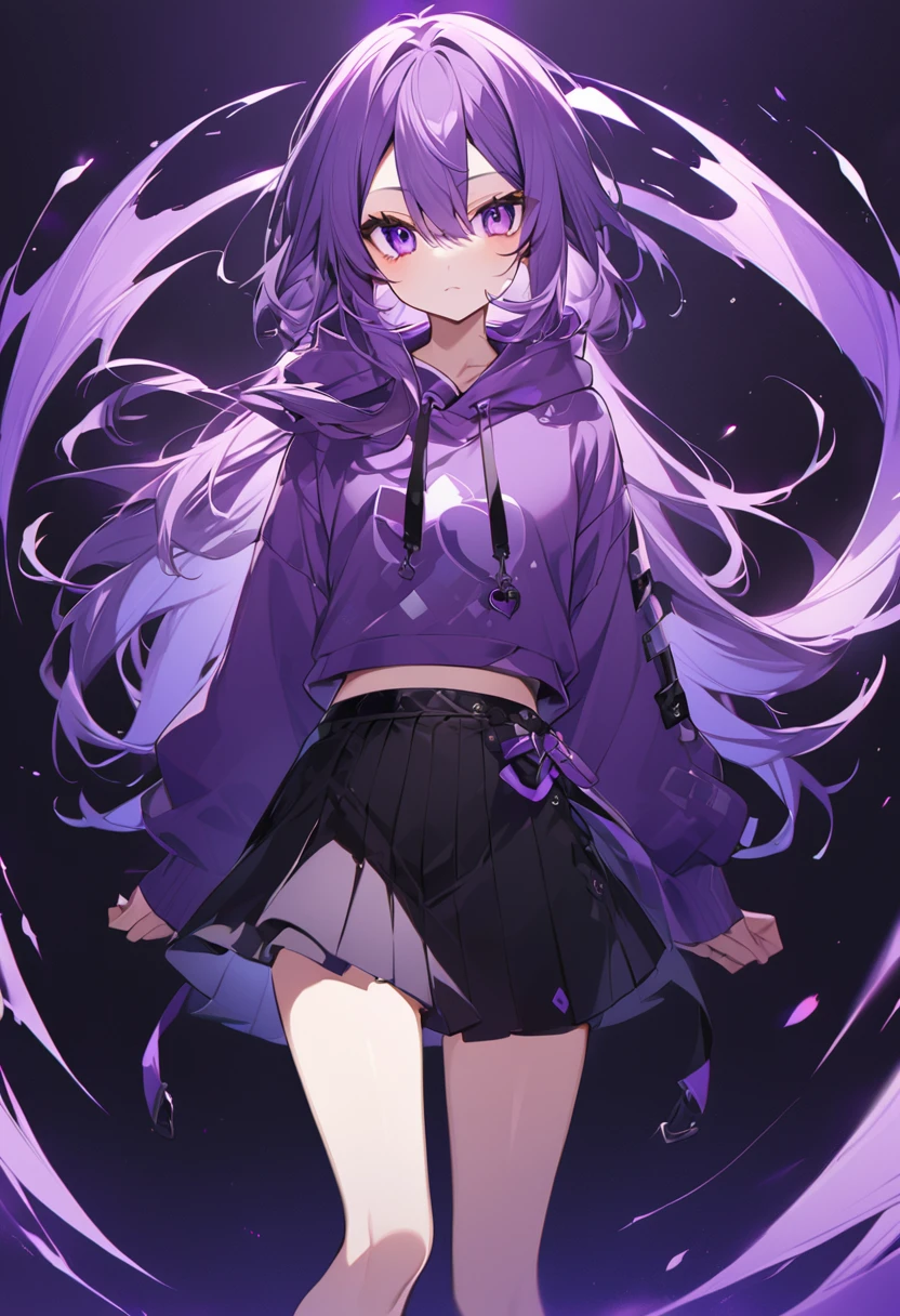 Keito。Purple Eyes。Purple Hair。Purple hoodie。Black Skirt