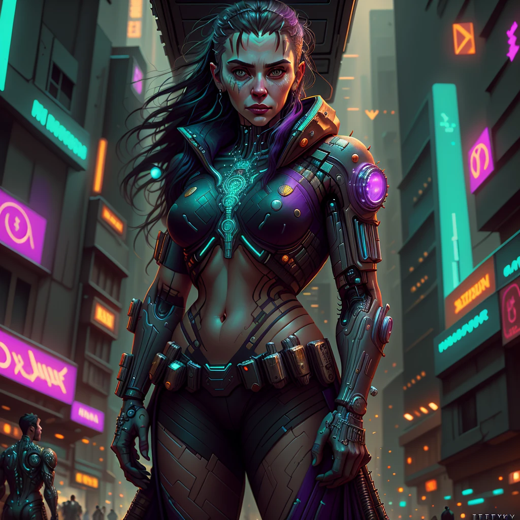 Beautiful woman, anti hero wearing black and purple uniform, laser katana sword in hand, white skin, long black hair, portrait, Jeff Bridges, ((cartoon style)), Marvel Cinematic Universe style, (((cyberpunk city in the background))), soft bokeh of futuristic city, Atey Ghailan, Jeremy Mann, Greg Manchess, Antonio Moro, trend in ArtStation, trend in CGSociety, Intricate, High Detail,  Sharp focus, dramatic and photorealistic painting art by Midjourney and Greg Rutkowski, bokeh in the background