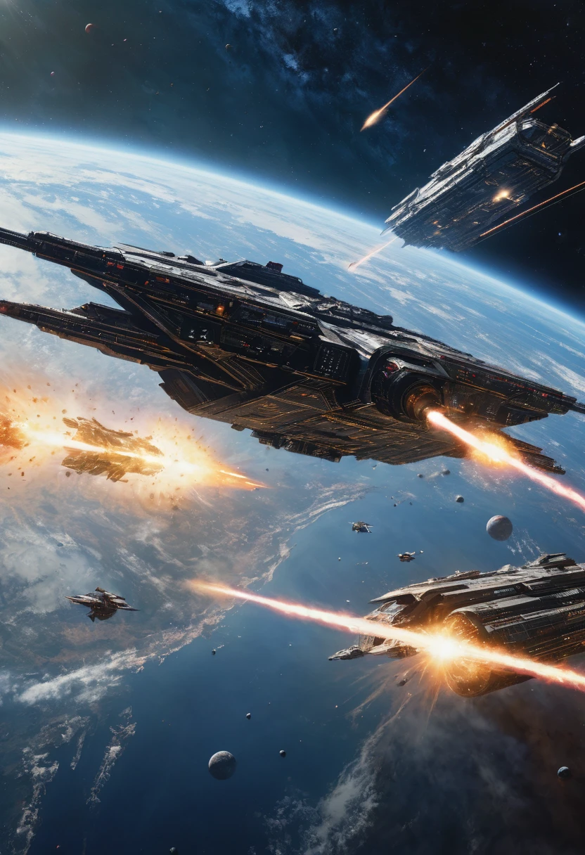 Space War, cinematic still, high budget, cinemascope, 4K epic detailed, by Drew Struzan, best quality, masterpiece, very aesthetic, perfect composition, intricate details, ultra-detailed, vivid colors