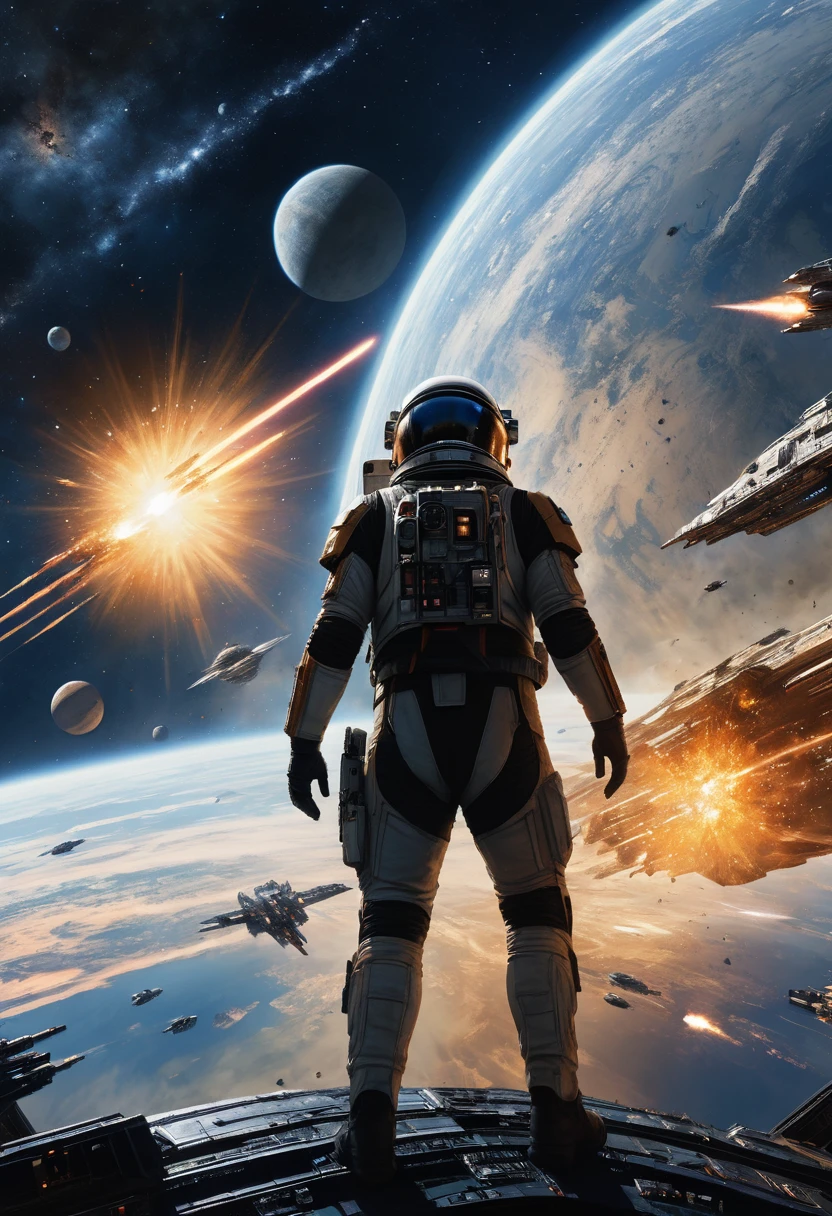 Space War, cinematic still, high budget, cinemascope, 4K epic detailed, by Drew Struzan, best quality, masterpiece, very aesthetic, perfect composition, intricate details, ultra-detailed, vivid colors