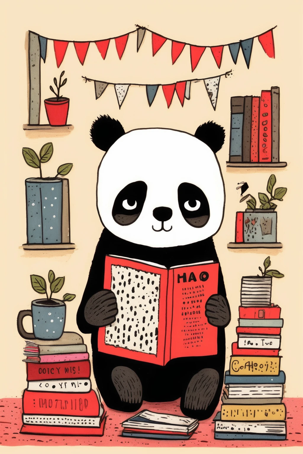 Gemma Correll Style - A charming illustration in the style of Gemma Correll of a panda with its shoulders raised in a comic book style