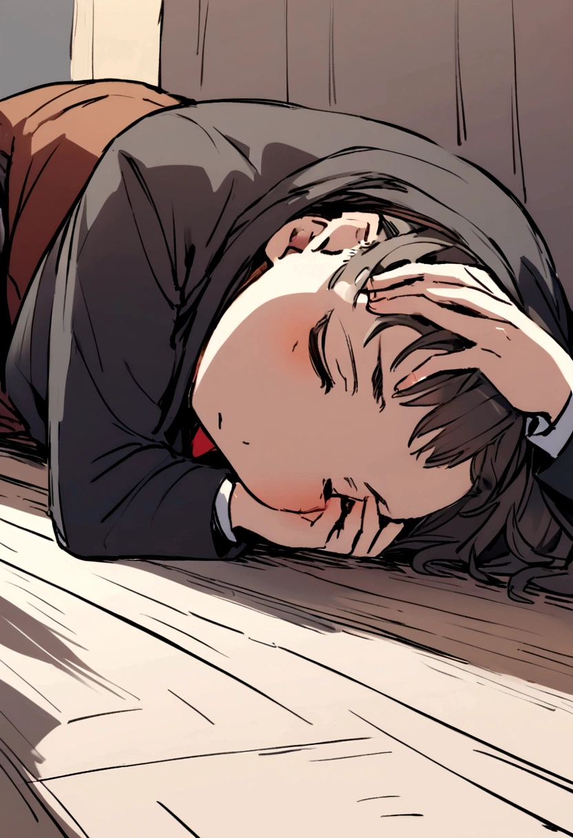 boy getting up from the floor with headache