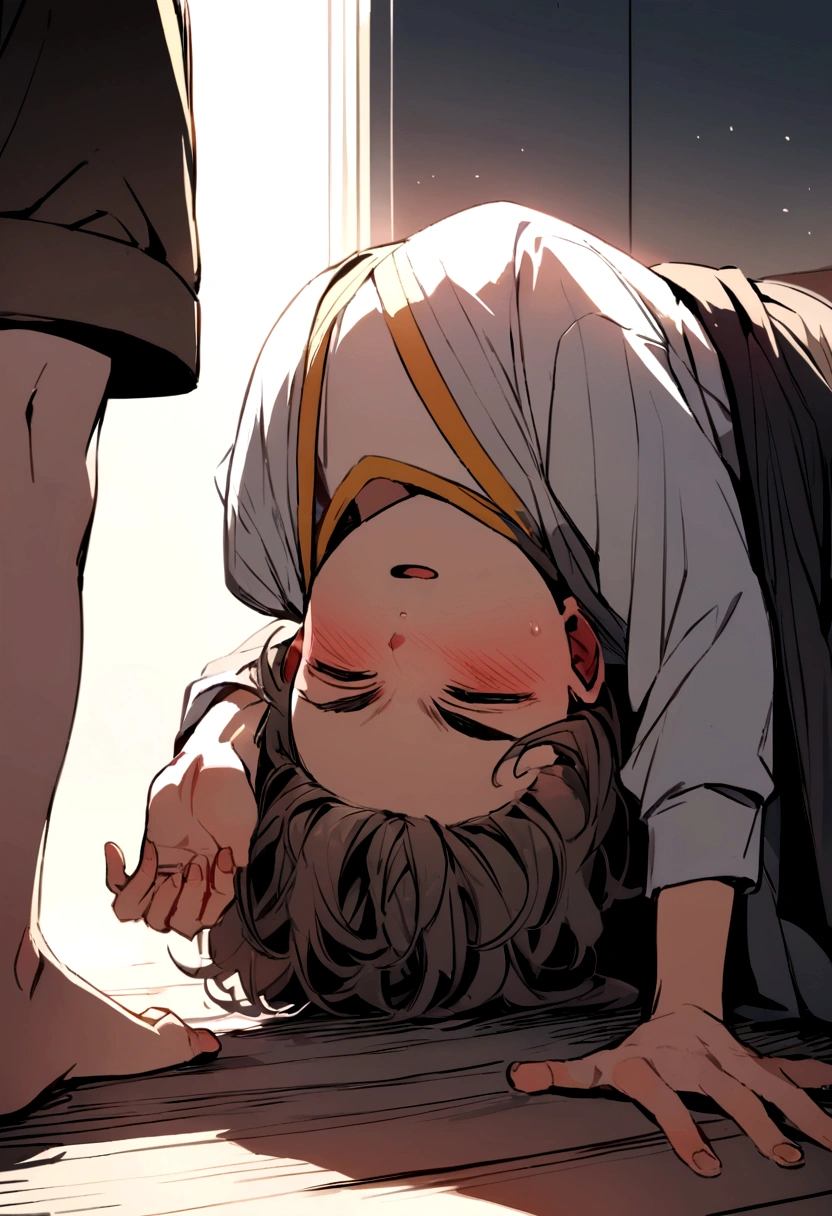 boy getting up from the floor with headache
