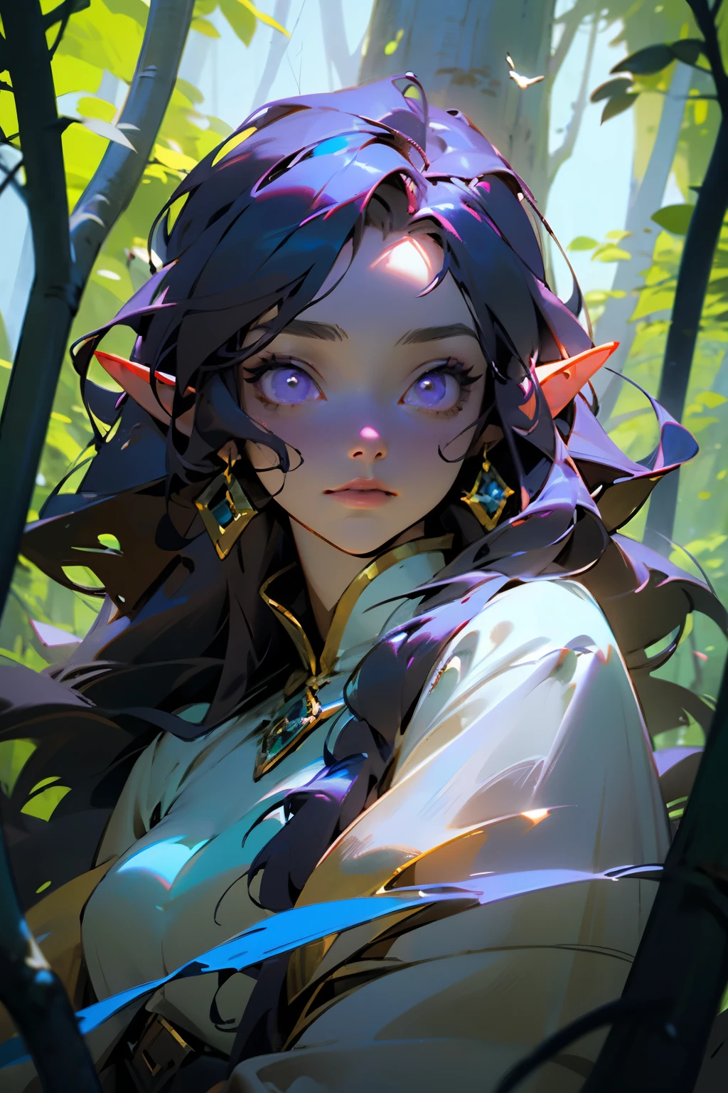 score_9,score_8_up,score_7_up,score_6_up,score_5_up,score_4_up long hair,looking at viewer,blue eyes,multiple girls,black hair,2girls,closed mouth,purple eyes,purple hair,pointy ears,lips,glowing,elf,portrait,glowing eyes,long pointy ears <lora:Syvaron:0.4>, <lora:Lunas-GreenuCorm-SDXL-A1:0.5>,neon, colored outlines, glow, rimlight, <lora:Himukai_Yuuji_XL:0.5>, <lora:fluffydango-artist-richy-v1_pdxl:0.8>,