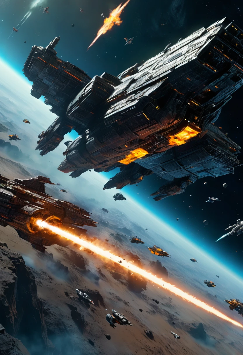 Space War, cinematic still, high budget, cinemascope, 4K epic detailed, by Chris_Foss, best quality, masterpiece, very aesthetic, perfect composition, intricate details, ultra-detailed, vivid colors