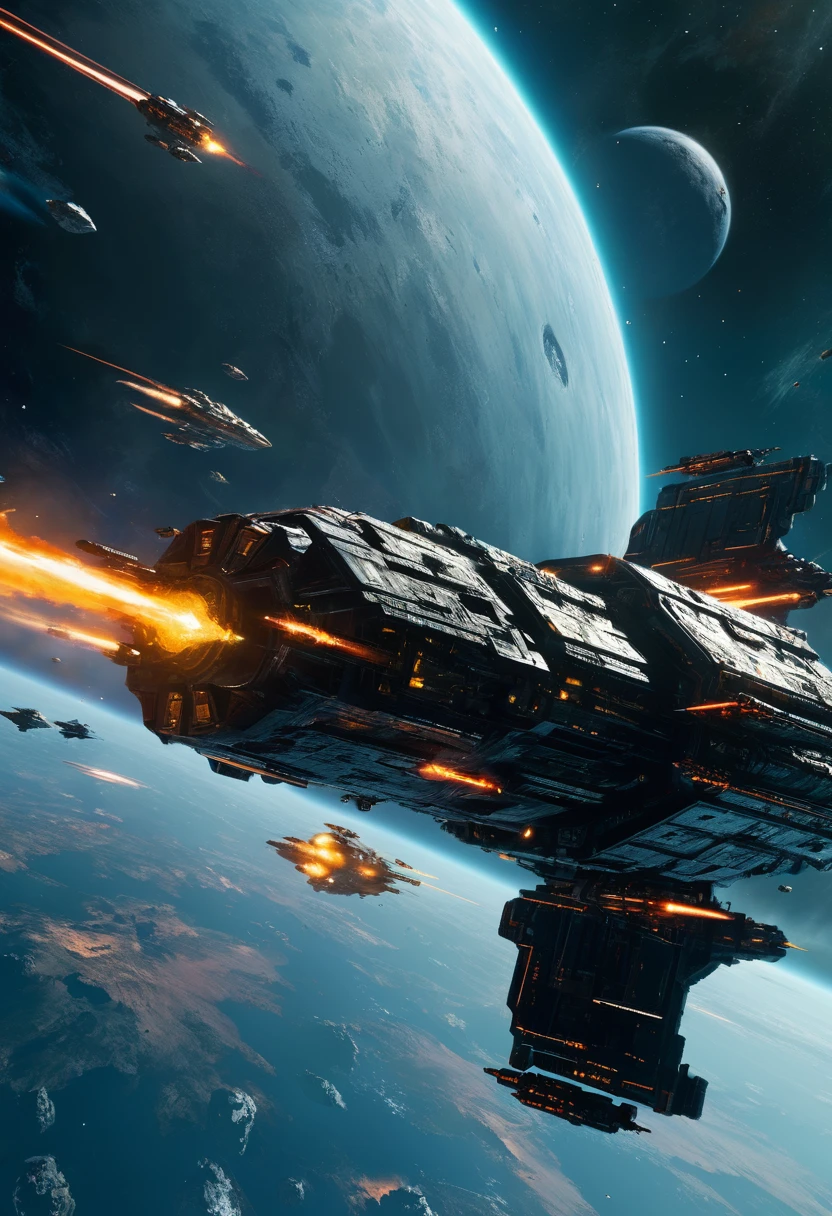 Space War, cinematic still, high budget, cinemascope, 4K epic detailed, by Chris_Foss, best quality, masterpiece, very aesthetic, perfect composition, intricate details, ultra-detailed, vivid colors