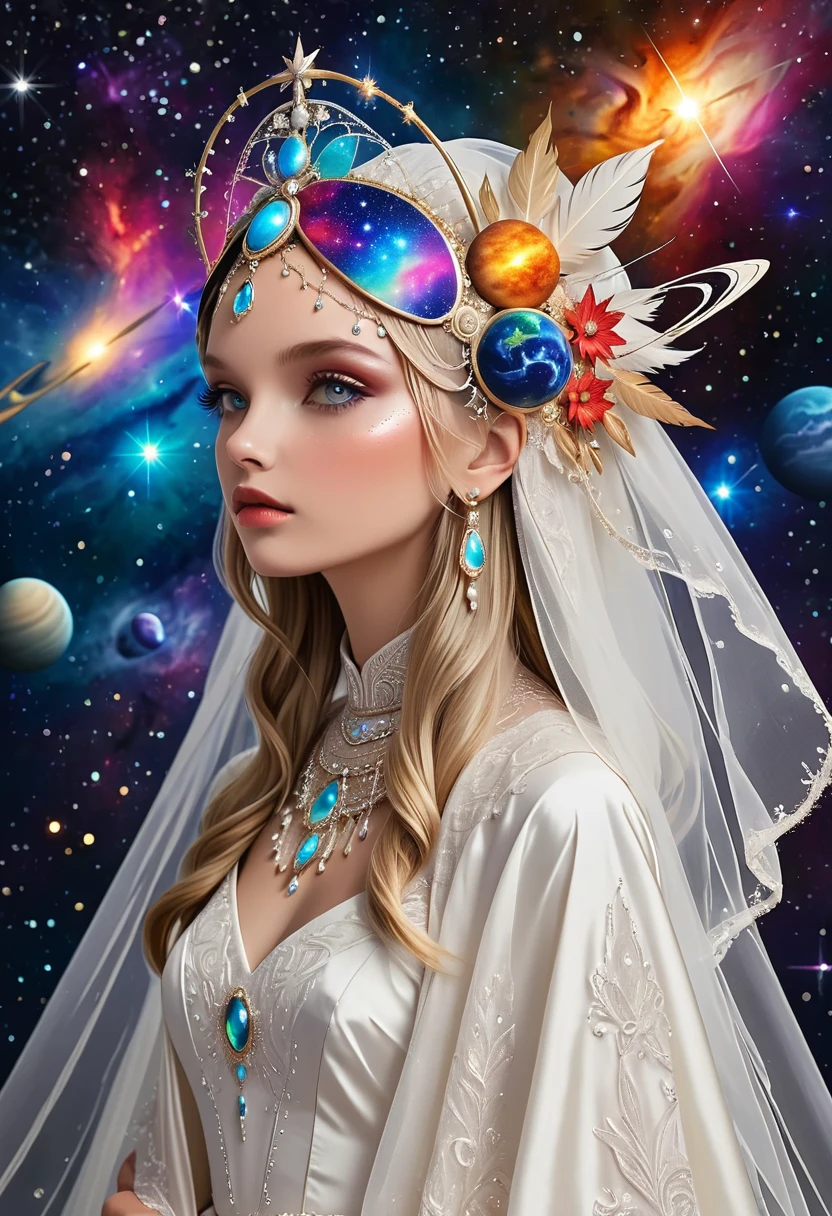 Beautiful bride,veil,Cosmic Surround Headdress