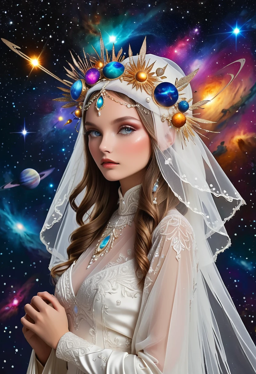 Beautiful bride,veil,Cosmic Surround Headdress