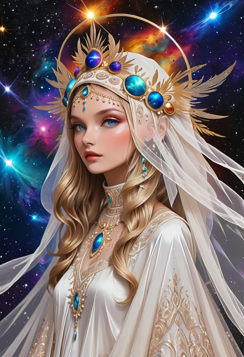 Beautiful bride，veil，Cosmic Surround Headdress