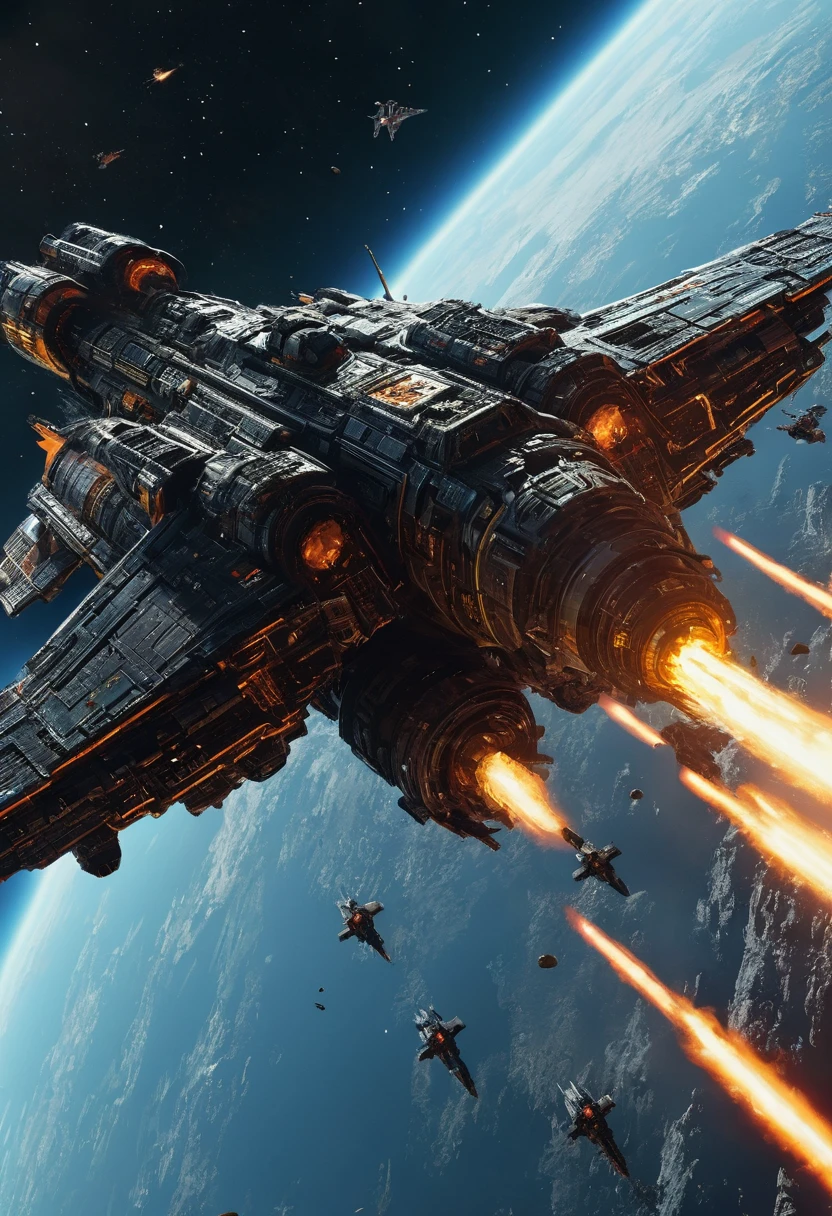 Space War, cinematic still, high budget, cinemascope, 4K epic detailed, by Chris_Foss, best quality, masterpiece, very aesthetic, perfect composition, intricate details, ultra-detailed, vivid colors