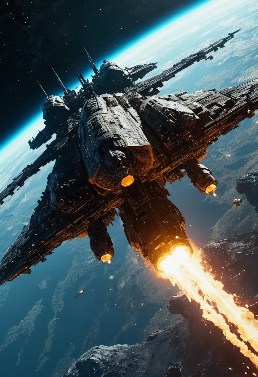 Space War, cinematic still, high budget, cinemascope, 4K epic detailed, by Chris_Foss, best quality, masterpiece, very aesthetic, perfect composition, intricate details, ultra-detailed, vivid colors