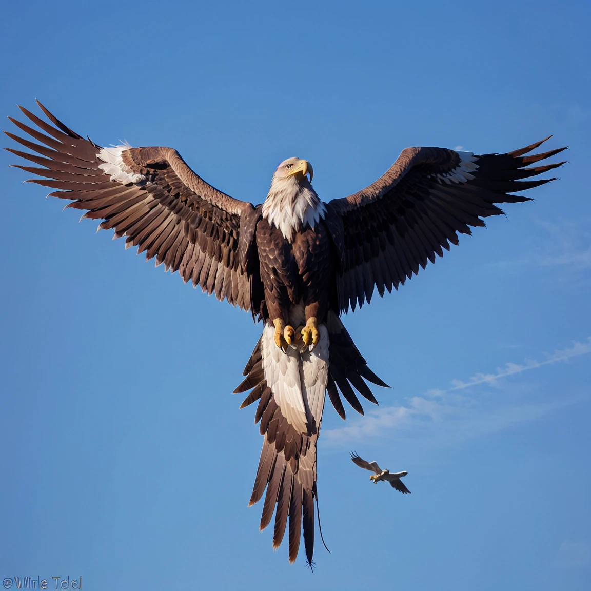 a beautiful American eagle soars with wings spread wide