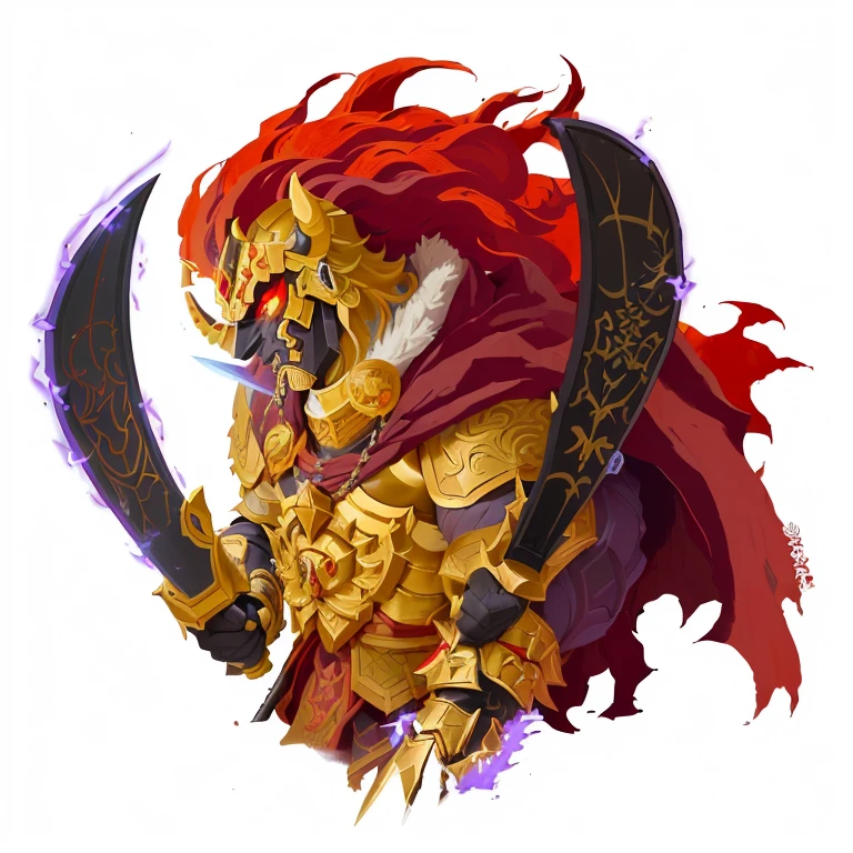 a close up of a cartoon character with a sword and a helmet, ganondorf, muscled humanoid balrog demon, 6 billion demons style, red ogre riding a horse, villain wearing a red oni mask, goron brute, greek god in mecha style, demon berserker, darksiders art style, ne zha from smite