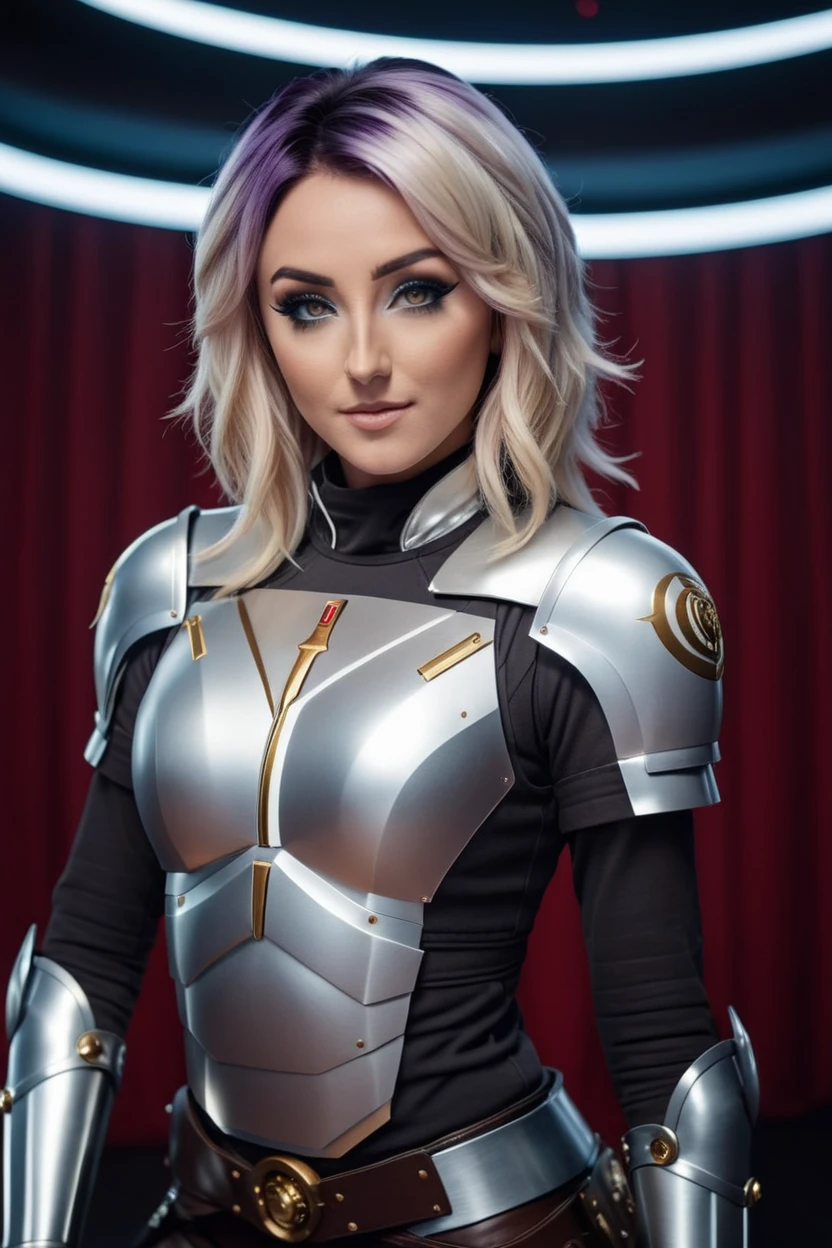 cinematic photo a photograph of a blonde Jessica Nigri wearing SILVER armor at observatory. 35mm photograph, film, bokeh, professional, shot by david lachapelle, 4k, highly detailed