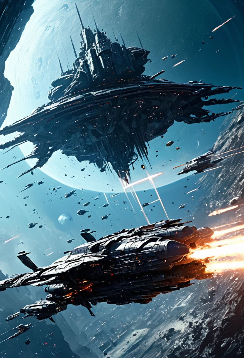 Space War, cinematic still, high budget, cinemascope, 4K epic detailed, by Stephan Martiniere, best quality, masterpiece, very aesthetic, perfect composition, intricate details, ultra-detailed, vivid colors