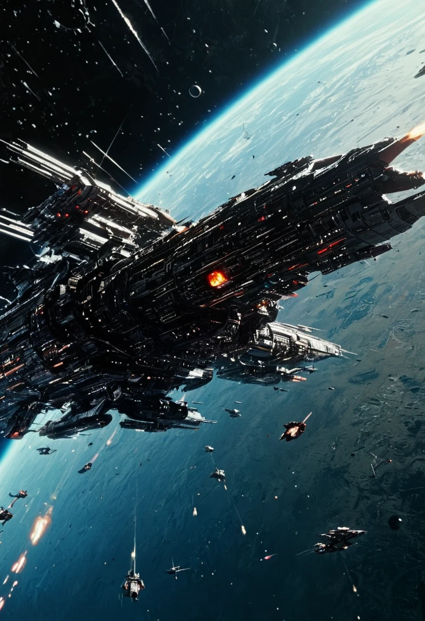 Space War, cinematic still, high budget, cinemascope, 4K epic detailed, by John_Berkey, best quality, masterpiece, very aesthetic, perfect composition, intricate details, ultra-detailed, vivid colors