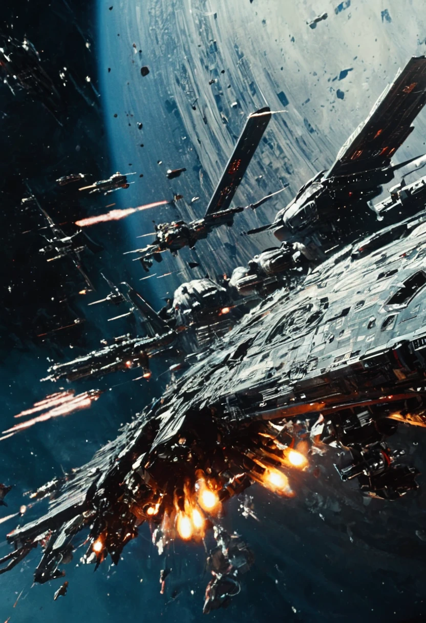 Space War, cinematic still, high budget, cinemascope, 4K epic detailed, by John_Berkey, best quality, masterpiece, very aesthetic, perfect composition, intricate details, ultra-detailed, vivid colors