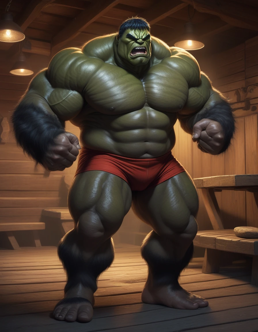 Close-up of a cartoon，Depicts a man in a wrestling ring, Macho monster tough guy, fat satanic creature, like an ugly giant, muscular的人形炎魔, muscular，Frightening, hulk like physique, Looks heavy, Muscle Werewolf, The giant Titan creature in the center, hulk body type, Strong fat rave body, Full body shot of colorful muscular weird old giant sitting in sauna。Just as big，Too much muscle。The bronzed old man in shorts has a particularly large body。Strong and powerful, hard like a piece of iron, well-developed, full of strength, with a lot of flesh, and black skin。The whole body is getting bigger and stronger#baiduhaokan://ateo/details/?url_key=https%3A%2F%2 Take away.baidu.featuring%2Fv%3Fpd%3dwisenatural%26at%3d112999831857377298&tab=guide&day=wise_search_list&source=wise_search_list-0-matrix&coin=0&at=112999831857377298&ext_happy=%7b%22 bytes%22%3A%2236570C5B883F521EF291856B77EADA45%22%2C%22baiducuid%22%3A%22%22%2C%22qid%22%3A%227531300576952583687%22%2C%22applid%22%3A%22%22%2C%22sid%22%3A%22all%22%2C%22timestamp%22%3A1716982280133%2C%22clkInfo%22%3A%7b%22jumpType%22%3A%22ateo_jsy%22%2C%22jumpId%22%3A%22100%22%2C%22type%22%3A%22na%22%2C%22action%22%3A%22invokeHk%22%2C%22srcid%22%3A48304%2C%22urlsign%22%3A%223841458071930750402%22%2C%22seClickID%22%3A%2258534548c40ba715%22%7D%2C%22invokeId%22%3A%227531300576952583687_1716982280024%22%7D&back_url=baiduhaokan%3A%2F%2Fsearch%2Fresult%2F%3Fkeyword%3d%25E4%25BB%2580%25EB9%2588%25E6%2598%25AF%25E5%25AF%25B9%25E7%25A7%25B0%25E8%25BD%25B3F%26tab%3dguide%26day%3dwise_search_list%26source%3dshoubai%26searchResultStyle%3d1#