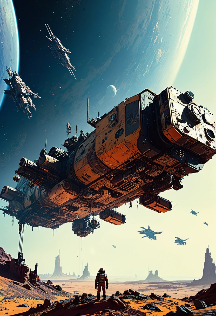 Space War, cinematic still, high budget, cinemascope, 4K epic detailed, by Ian McQue and Boris Groh, best quality, masterpiece, very aesthetic, perfect composition, intricate details, ultra-detailed, vivid colors
