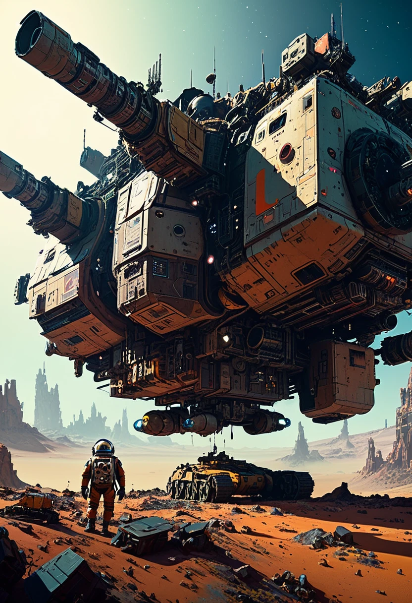 Space War, cinematic still, high budget, cinemascope, 4K epic detailed, by Ian McQue and Boris Groh, best quality, masterpiece, very aesthetic, perfect composition, intricate details, ultra-detailed, vivid colors