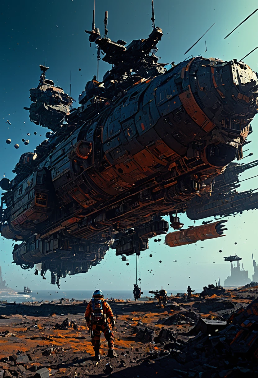 Space War, cinematic still, high budget, cinemascope, 4K epic detailed, by Ian McQue and Boris Groh, best quality, masterpiece, very aesthetic, perfect composition, intricate details, ultra-detailed, vivid colors