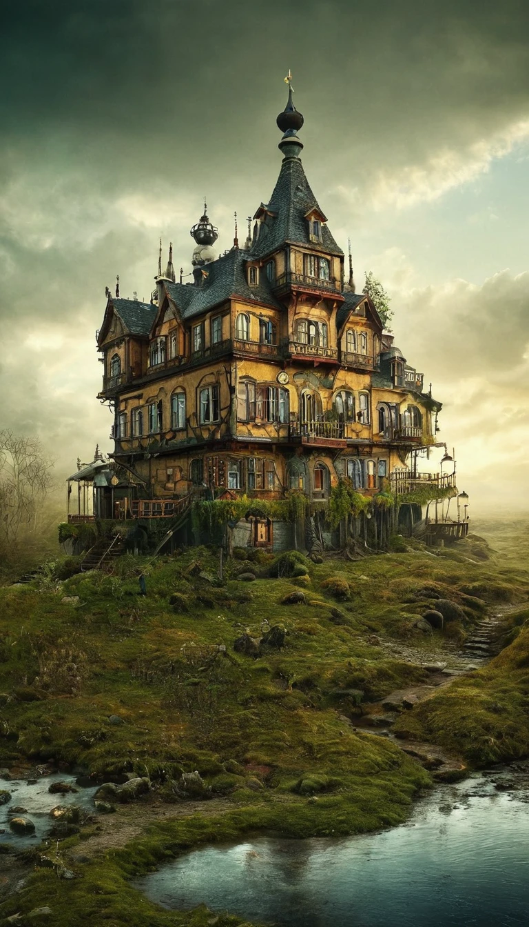 Intricate,Huge building,By Alexander Jansson, (Drying , It's a 3D model、very beautiful:1.4), (Intricate details, masterpiece, Highest quality:1.4) , Comic book cover art, Graphic Illustration, Very detailed, High level of expertise, Ciarroscuro, Extremely modest, dark palette, Exposure , View your viewers