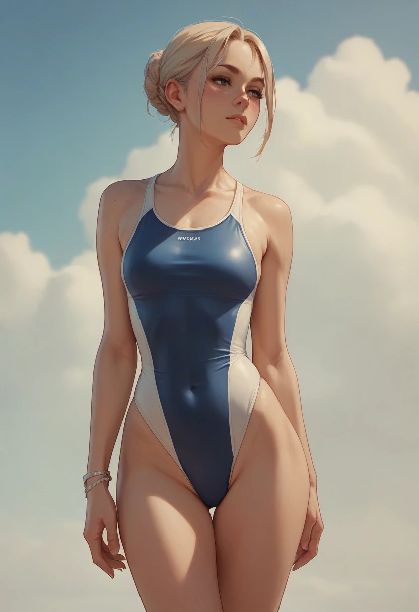 in an open swimsuit