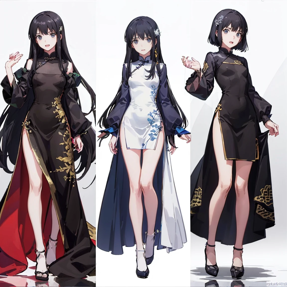 A dark-haired、Long、yellow eyes、femele