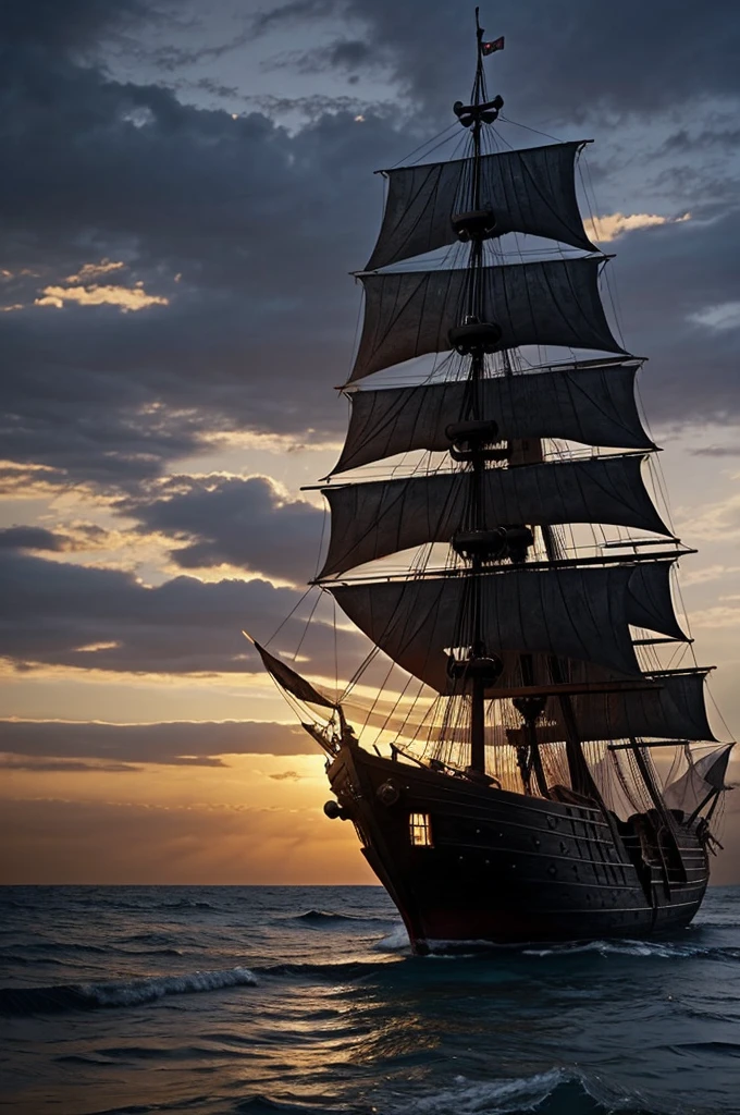 "Black Pearl" ship from the film "Pirates of the Caribbean" in fantasy-gothic style