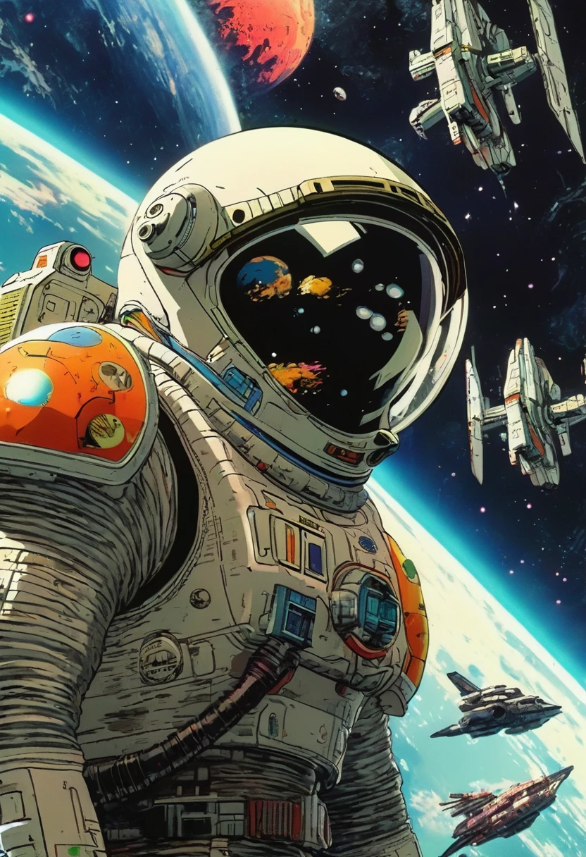 Space War, cinematic still, high budget, cinemascope, 4K epic detailed, by Katsuhiro Otomo, best quality, masterpiece, very aesthetic, perfect composition, intricate details, ultra-detailed, vivid colors