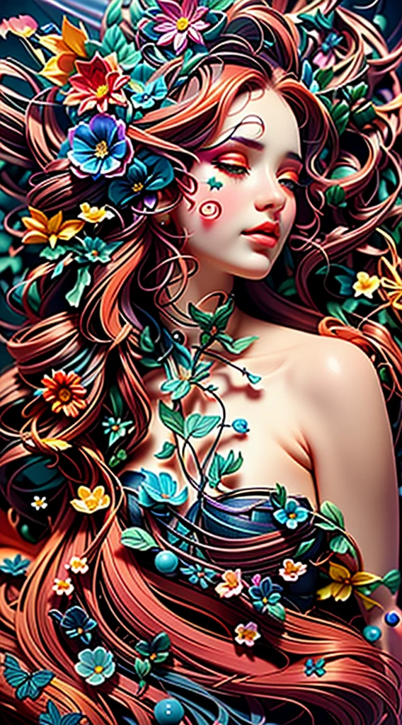 A closeup of a woman with a flowery head and a black dress, arte assombrosamente bela, natalie shau, bela arte digital, lindo arte digital, karol bak uhd, estilo de Karol Bak, linda arte digital linda, Natalie Shau Tom Bagshaw, bela arte digital, retrato surreal bonito, arte digital impressionante, Arte Surrealista Emocional